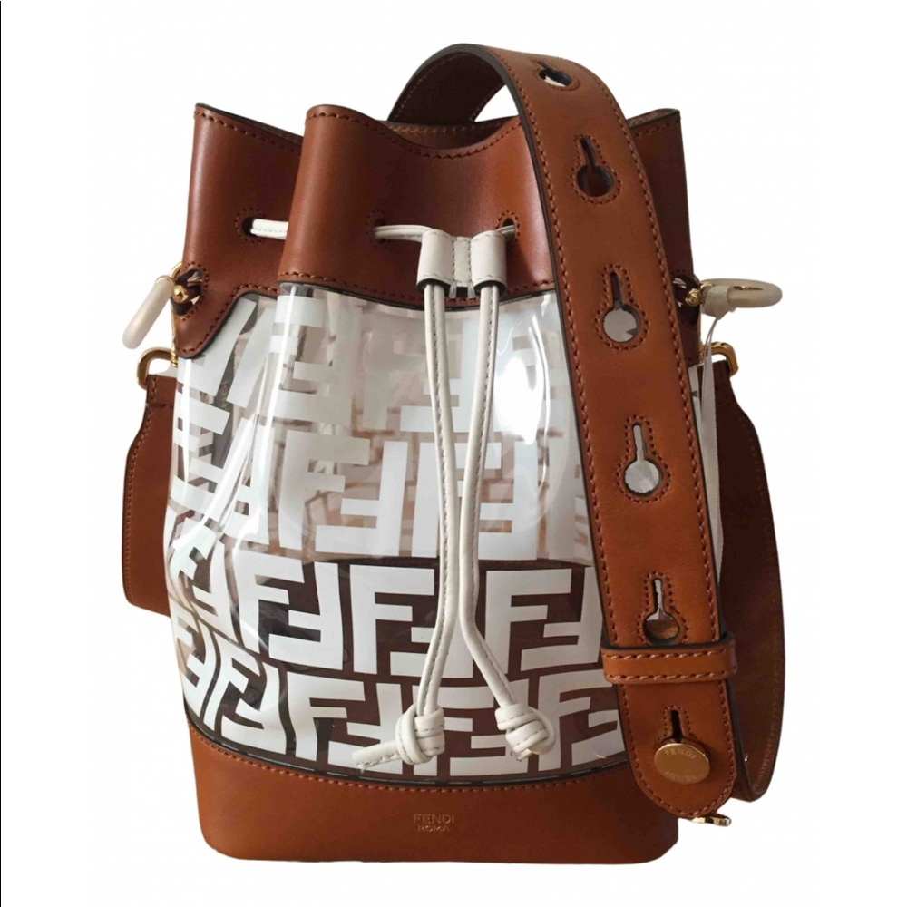 Fendi Clear Plastic Brown Leather Mon Tresor Bucket Bag